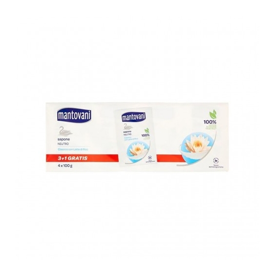 Mantovani Sapone Neutro Classico Con Latte di Riso 4 x 100 g