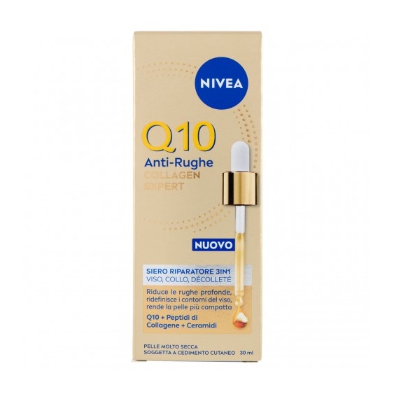 Nivea Q10 Anti-Rughe Collagen Expert - Siero Riparatore 3in1 Viso Collo e Decollete 30 ml
