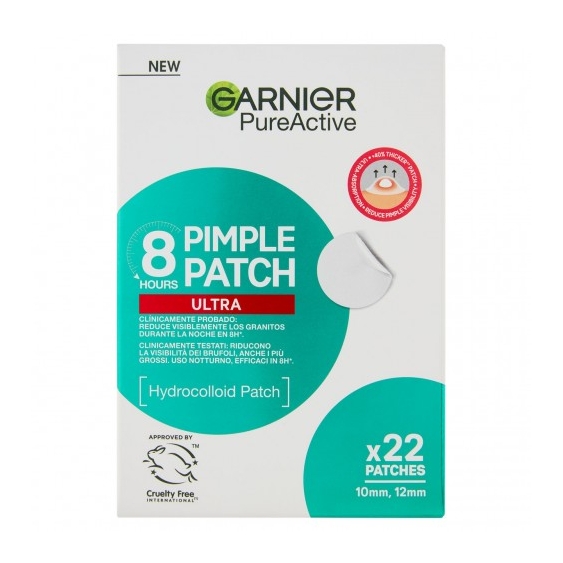 Garnier PureActive 8 Hours Pimple Patch Ultra - 22 Cerotti idrocolloidali per brufoli