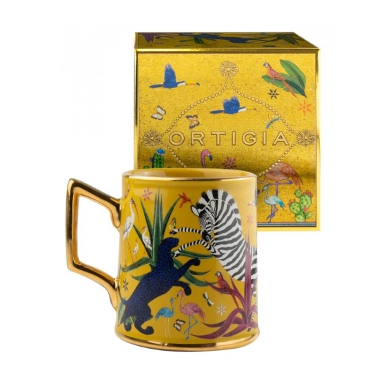 Ortigia Tazza Jungle Sabbia - Tazza in ceramica pregiata decorata a mano