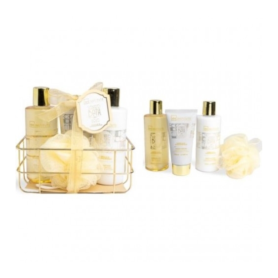 Idc Institute Cofanetto Bath Gold Cestino Vanilla & Sandalwood - Rituale Di Benessere Corpo Profumato
