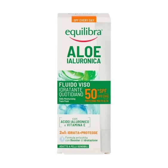 Equilibra Crema Solare Viso Spf 50+ Aloe Ialuronica Fluido Idratante Quotidiano 40 ml