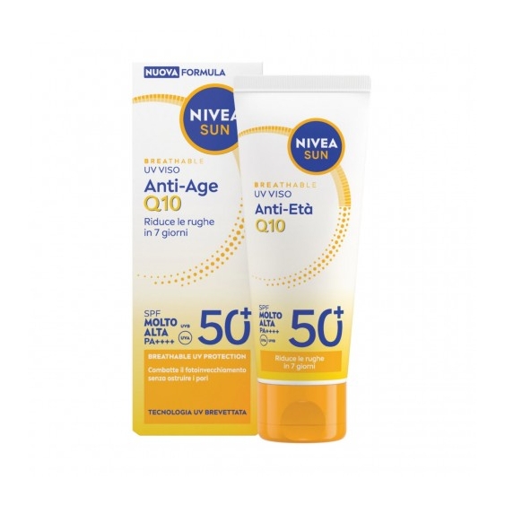 Nivea Crema Solare Viso 50+ SPF Breathable Uv Viso Anti-Età Q10 Protezione Molto Alta 40 ml
