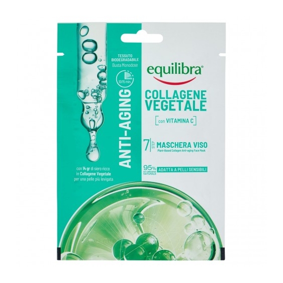 Equilibra Collagene Vegetale - Maschera Viso in Tessuto Anti-età Rimpolpante con Vitamina C