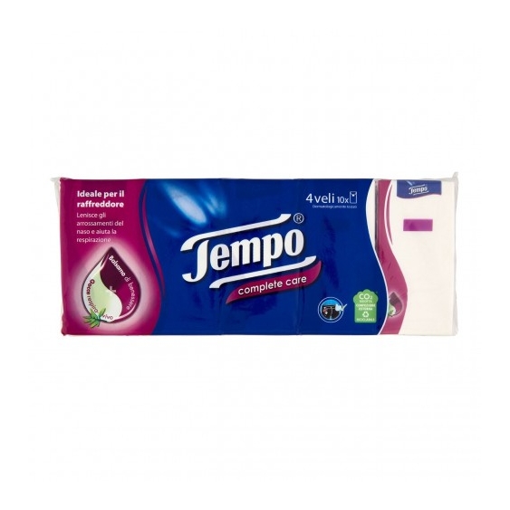 Tempo Complete Care - Fazzoletti 4 Veli Con Balsamo Ed Eucalipto 10 Pacchetti