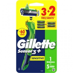 Gillette Sensor3+ Sensitive - Rasoio Uomo 1 Manico + 5 Lamette