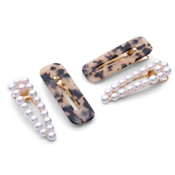 Zoe Ayla Leopard and Pearl Hair Clips 4PZ