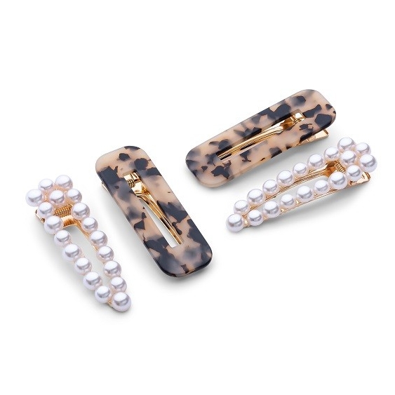 Zoe Ayla Leopard and Pearl Hair Clips 4PZ