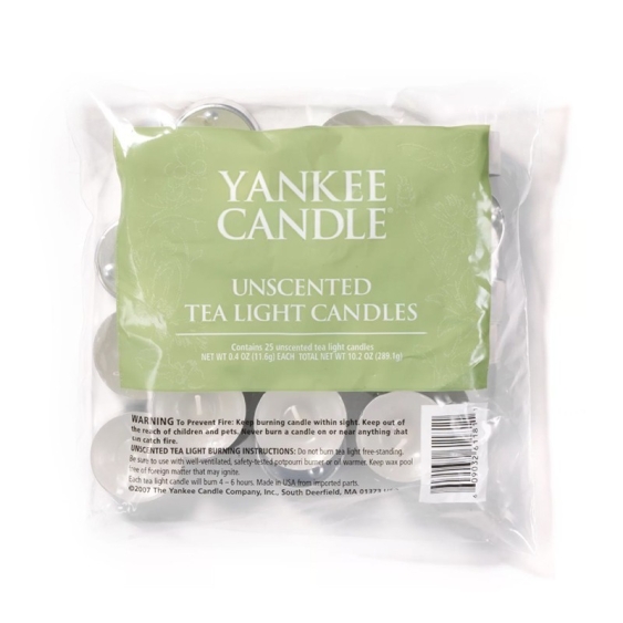 Yankee Candle Tea Light Unscented - 25 Piccole Candele Senza Profumo	25 pz