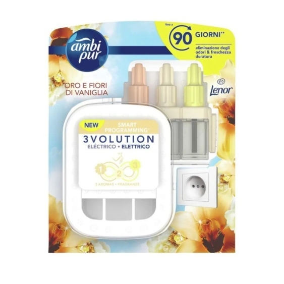 Ambi Pur Starter Kit 3Volution Diffusore Elettrico Oro E Fiori Di Vaniglia 20 ml