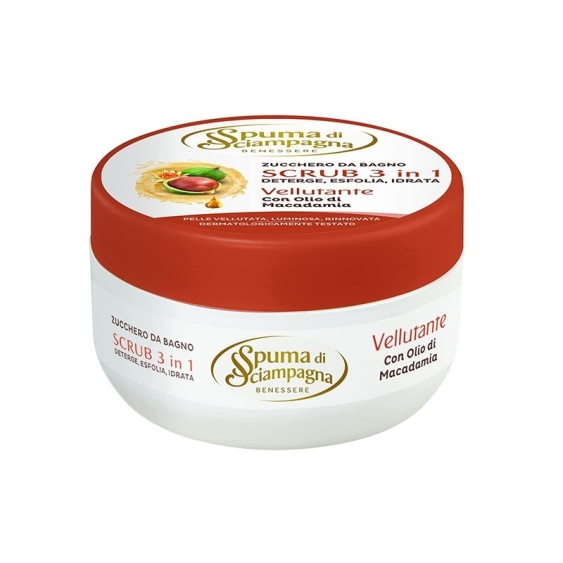 Spuma Di Sciampagna Zucchero Da Bagno Scrub 3 In 1 Vellutante Con Olio Di Macadamia 250 ml