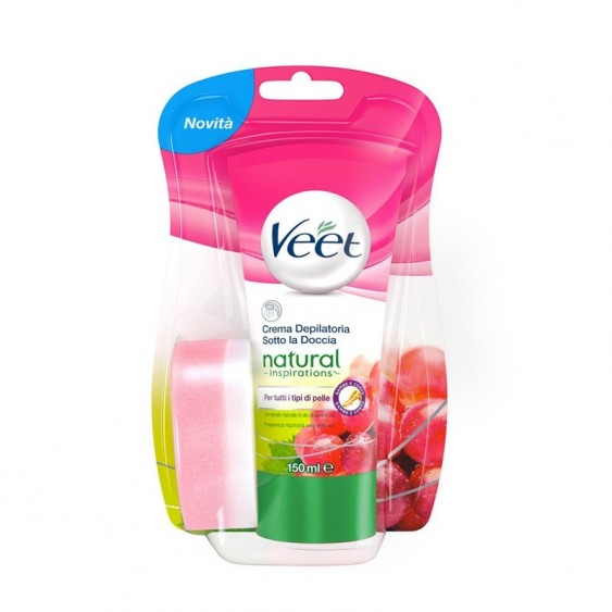 Veet Natural Inspirations Crema Depilatoria Sotto La Doccia Con Olio Di Semi D'Uva 150 ml