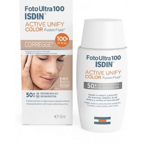 Isdin FotoUltra 100 Active Unify Color SPF50+ Fluido Solare Colorato Depigmentante Uniformante 50 ml