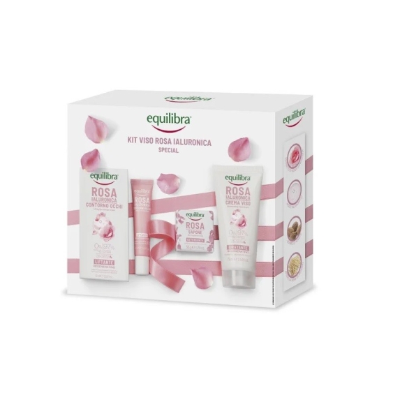 Equilibra Kit Viso Rosa Ialuronica Special Contorno Occhi Liftante + Crema Viso Idratante + Sapone Vegetale