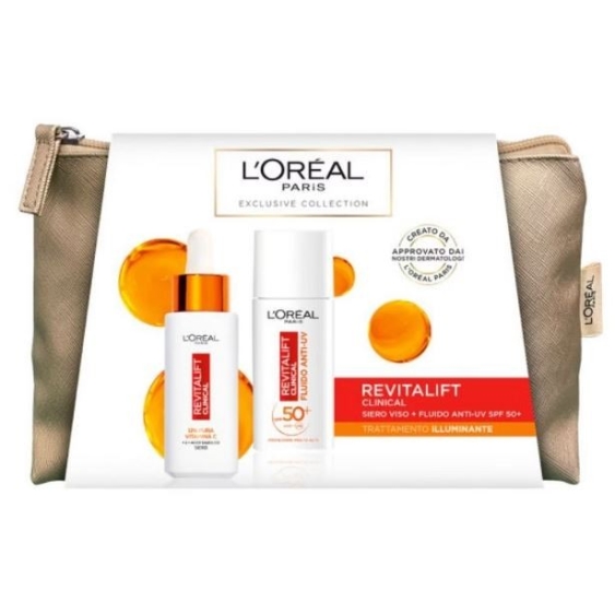 L'Oreal Paris Kit Revitalift Clinical Siero Vitamina C + Fluido Anti-UV SPF50 Trattamento Illuminante Viso
