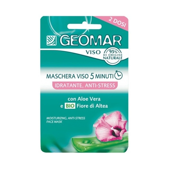 Geomar Maschera Viso 5 Minuti Idratanti Antistress Con Fiore Di Altea Biologico E Aloe Vera 2 Dosi 15 Ml