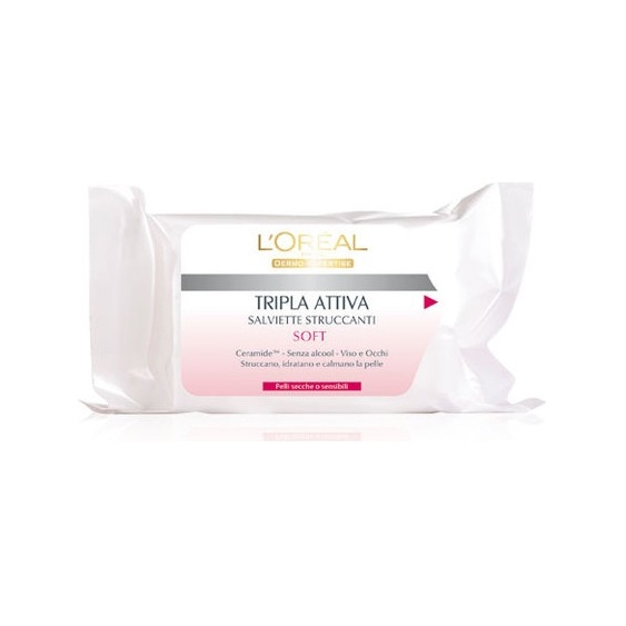 L'Oreal Paris Salviette Struccanti Soft Tripla Attiva Viso Occhi Calmanti 25 Salviette