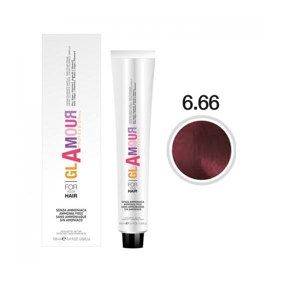 Glamour Ammonia Free Hair Color Cream Crema Colorante Per Capelli N. 6.66 Rosso Rubino