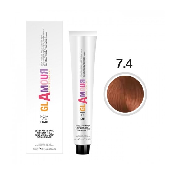 Glamour Ammonia Free Hair Color Cream Crema Colorante Per Capelli N. 7.4 Biondo Rame