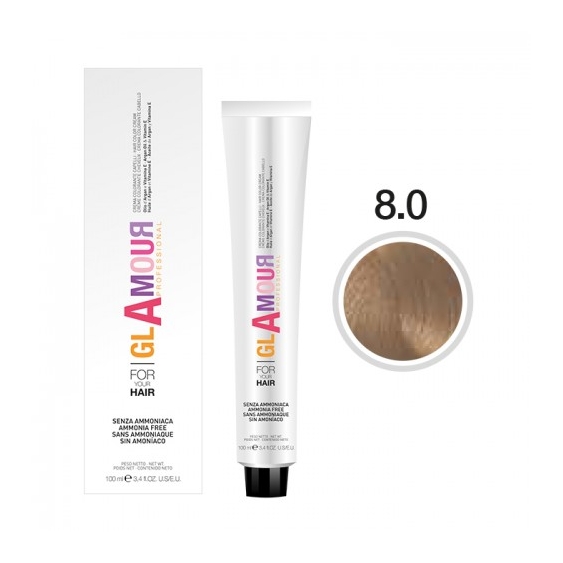 Glamour Ammonia Free Hair Color Cream Crema Colorante Per Capelli N. 8.0 Biondo Chiaro