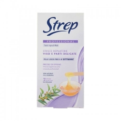 Strep Strisce Depilatorie Viso E Parti Delicate 10 Strisce + 4 Salviette Post-Epilazione