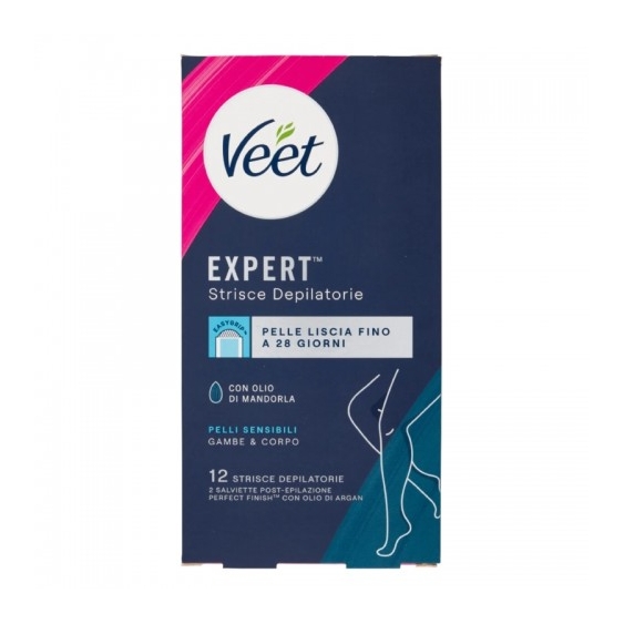 Veet Expert 12 Strisce Depilatorie Corpo Per Pelli Sensibili