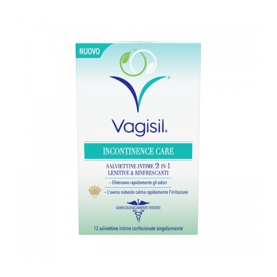 Vagisil Incontinence Care 12 Salviettine Intime 2 In 1 Lenitive E Rinfrescanti