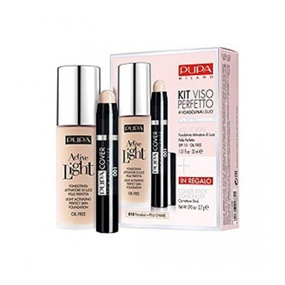 Pupa Kit Viso Perfetto Fondotinta Active Light 010 + Stick Concealer 01