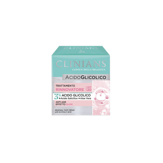 Clinians Acido Glicolico Trattamento Rinnovatore SPF20 Crema Viso Anti-Età 50 ml