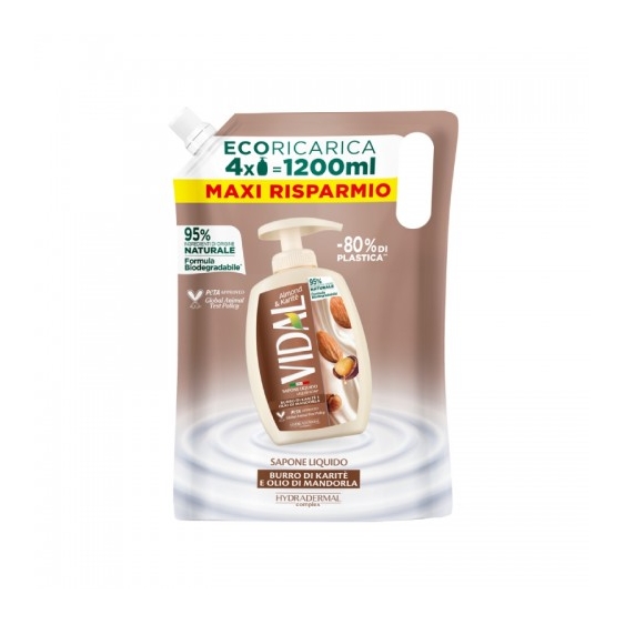 Vidal Almond & Karitè Sapone Liquido Burro Di Karitè E Olio Di Mandorla Ricarica Da 1200 Ml