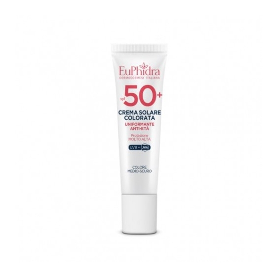 Euphidra Crema Solare Viso 50+ SPF Colorata Uniformante Anti-Età Protezione Molto Alta 30 Ml Medio-Scuro