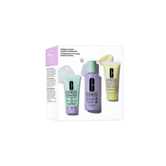 Clinique Kit Skincare Routine 3 Step Detergi-Esfolia-Idrata Per Pelli Da Secche A Miste
