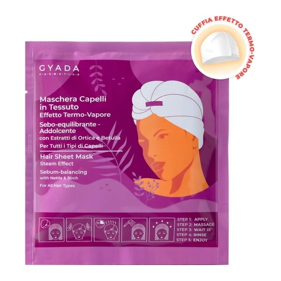 Gyada Cosmetics Maschera Capelli In Tessuto Effetto Termo-Vapore Sebo-Equilibrante E Addolcente 60 Ml