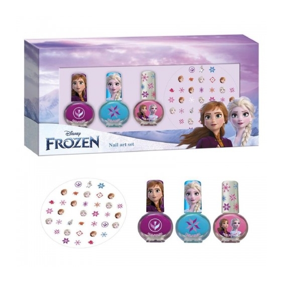 Disney Cofanetto Frozen Nail Art - 3 Smalti + Decorazioni Assortite Per Unghie