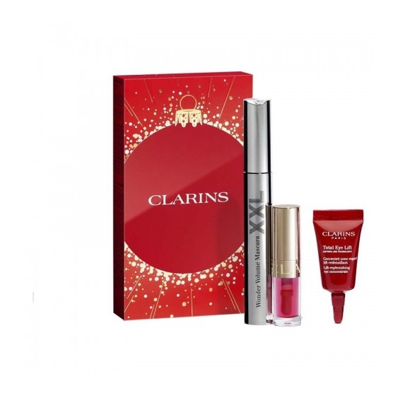 Clarins Cofanetto Mascara Wonder Volume XXL N. 01 + Lip Comfort Oil N. 04 + Total Eye Lift 3 ml
