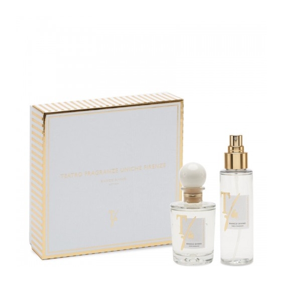 Teatro Fragranze Uniche Bianco Divino Gift Box - Diffusore Ambiente Con Bastoncini 100 Ml + Profumatore Spray Per Tessuti 100 Ml
