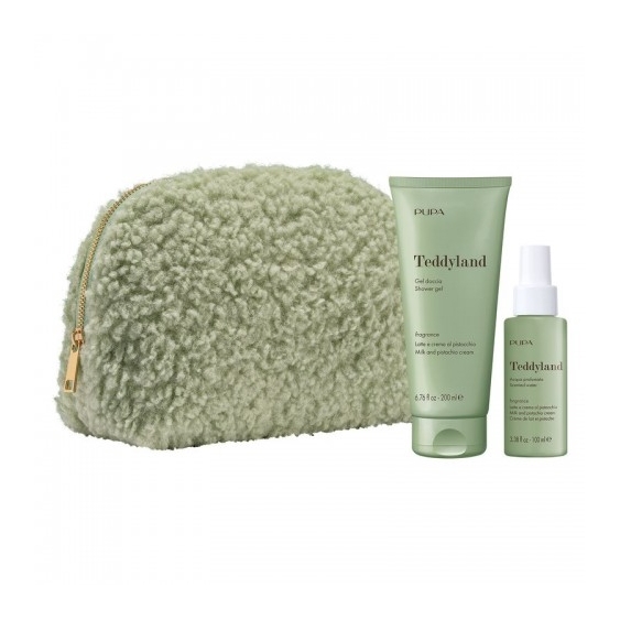 Pupa Teddyland Latte Crema Al Pistacchio - Gel Doccia 200 Ml + Acqua Profumata 100 Ml + Pochette Big In Tessuto Teddy