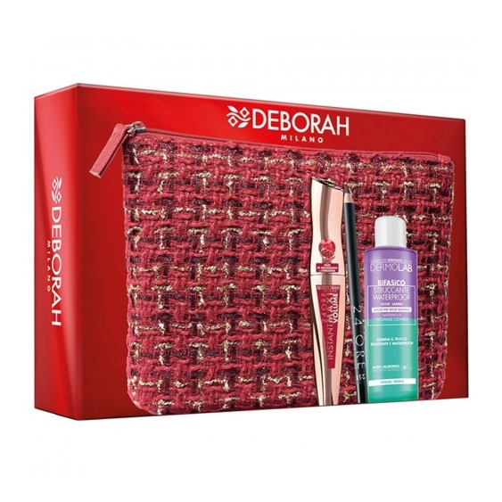 Deborah Kit Sguardo Perfetto - Mascara Instant Maxi Volume + Matita Occhi 24Ore Black + Struccante Bifasico + Pochette