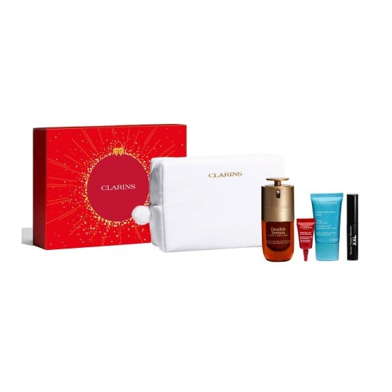 Clarins Double Serum 9 + Total Eye Lift + Wonder Volume Mascara Xxl + Hydra-Essentiel Cream + Pochette