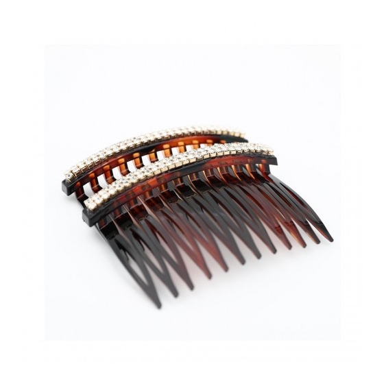 Ib Fashion Hair Pettine A Doppia Fila Tartaruga Con Strass per Capelli