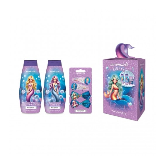 Naturaverde Sirene Mermaids - Bagnoschiuma 300 Ml + Shampoo & Balsamo 300 Ml + Set Mollettine Capelli 