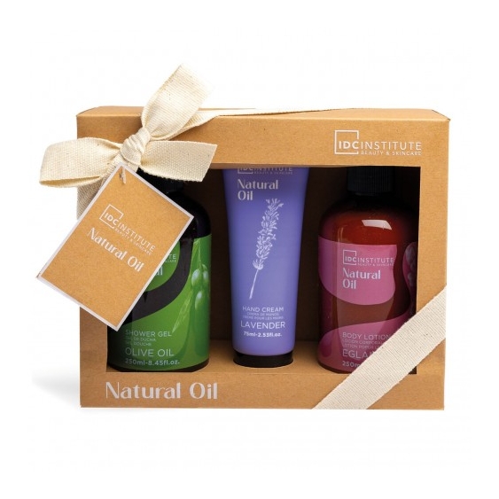 Idc Institute Natural Oil - Gel Doccia 250 Ml + Crema Mani 75 Ml + Lozione Corpo 250 Ml