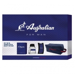 Australian For Man Blu - Eau de Toilette 100 ml + Doccia 250 ml + Shower Gel 250 Ml + Pochette