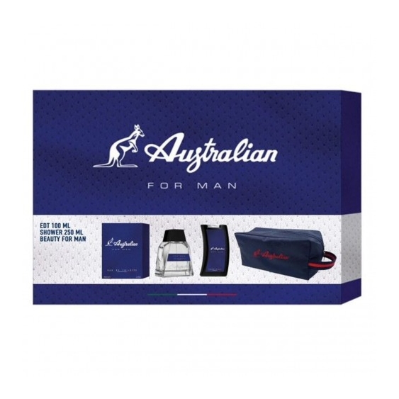 Australian For Man Blu - Eau de Toilette 100 ml + Doccia 250 ml + Shower Gel 250 Ml + Pochette