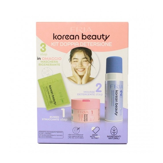 Fria Korean Beauty Kit Doppia Detersione - Burro Struccante + Mousse Detergente + Maschera Rigenerante