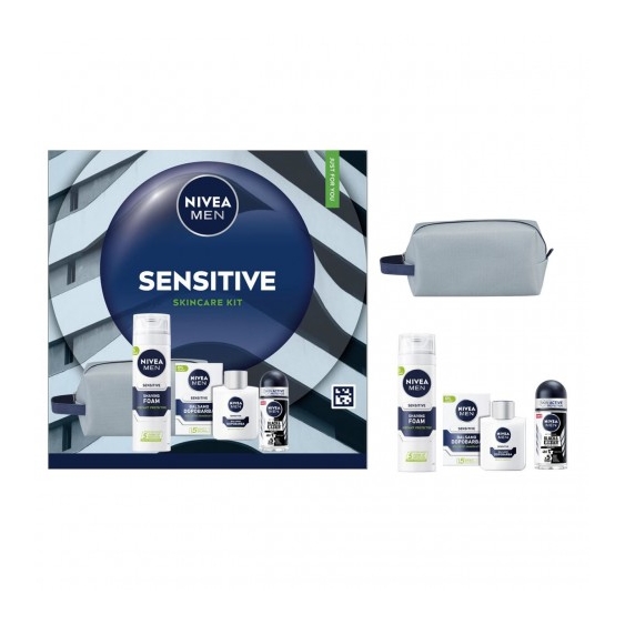 Nivea Sensitive Skincare Kit - Schiuma da Barba 200 ml + dopobarba 100 ml + Deodorante 50 ml + Travel Bag