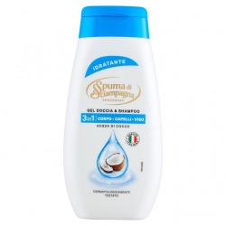 Spuma Di Sciampagna Acqua di Cocco Idratante - Gel doccia e Shampoo 3 in 1 Corpo Capelli e Viso 250 ml