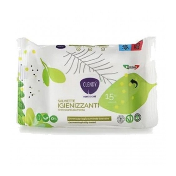Clendy 15 Salviettine Igienizzanti all'Aloe Vera e Menta