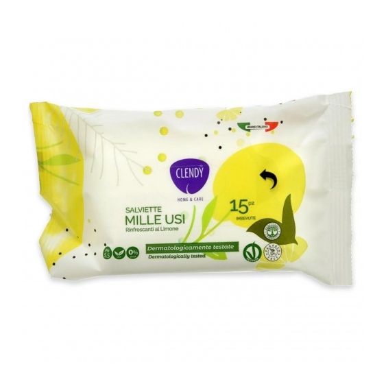 Clendy 15 Salviette Mille Usi Rinfrescanti al Limone