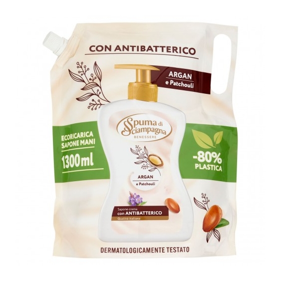 Spuma Di Sciampagna Argan e Patchouli - Ricarica Sapone Crema Con antibatterico 1300 ml